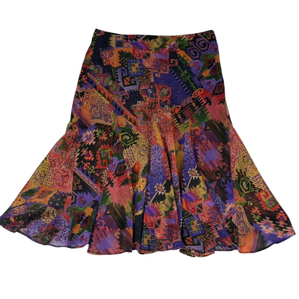 Lauren Ralph Lauren Rust Black Aztec Geometric Flared Vintage A Line‎ Skirt 6